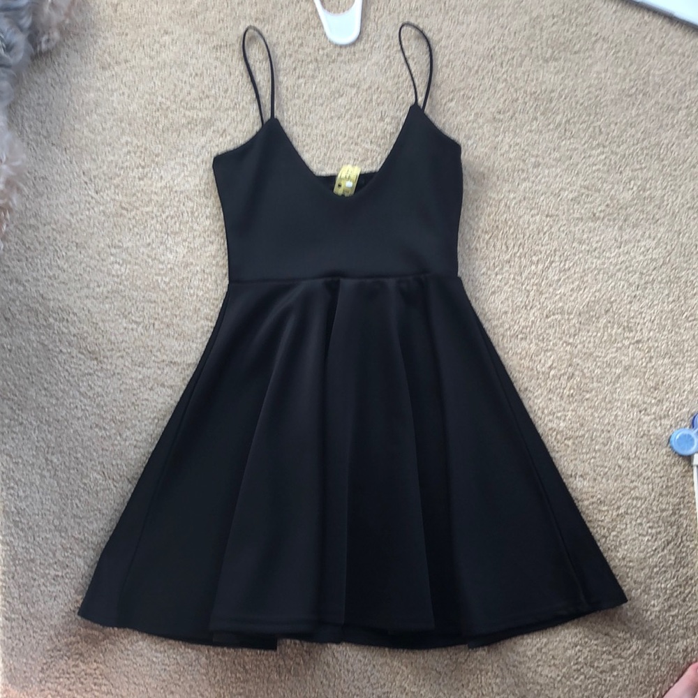Misguided Spaghetti Black Fit & Flare Skater Mini Cocktail Party LBD Dress